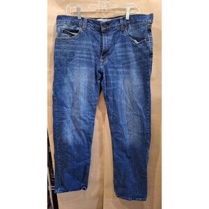 True Craft Men's Jeans 36x32 Relaxed Straight Leg Stretch Medium Wash Blue Denim
